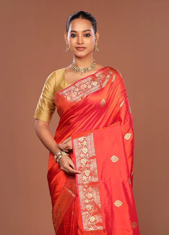 Pink Handloom Katan Pure Silk Saree With Blouse Piece One Size