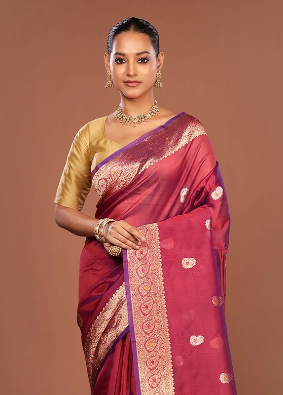 Purple Handloom Pure Organza Saree With Blouse Piece One Size