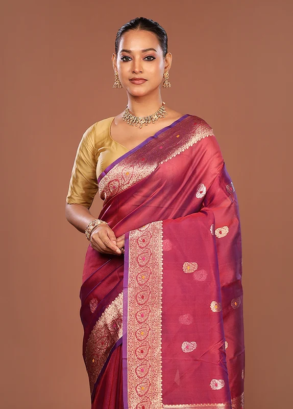 Pink Handloom Pure Organza Saree With Blouse Piece One Size