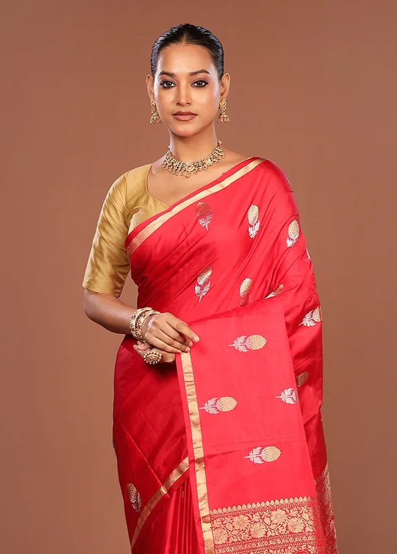 Pink Handloom Katan Pure Silk Saree With Blouse Piece One Size