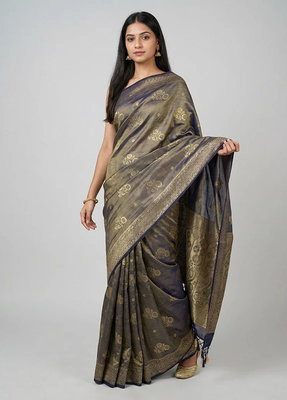 Green Dupion Silk Saree With Blouse Piece One Size