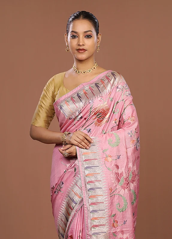 Cream Handloom Tussar Pure Silk Saree With Blouse Piece One Size