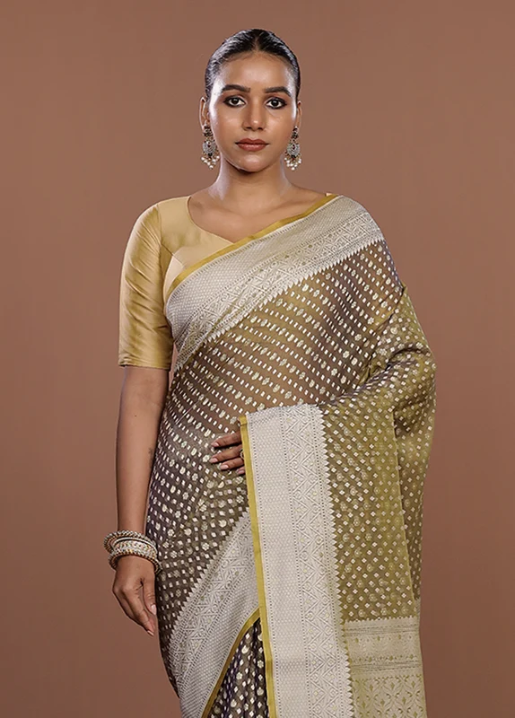 Cream Kora Silk Saree With Blouse Piece One Size