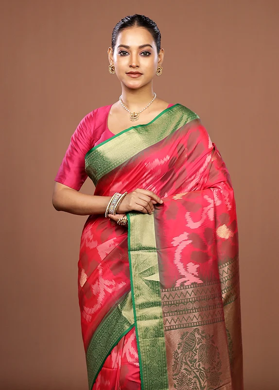 Green Dupion Silk Saree With Blouse Piece One Size
