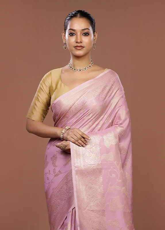 Pink Dupion Silk Saree With Blouse Piece One Size