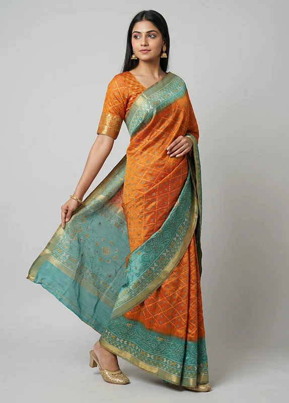 Rust Tissue Silk Saree With Blouse Piece One Size