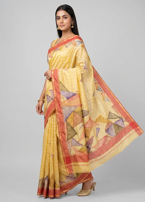 Cream Tussar Silk Saree With Blouse Piece One Size