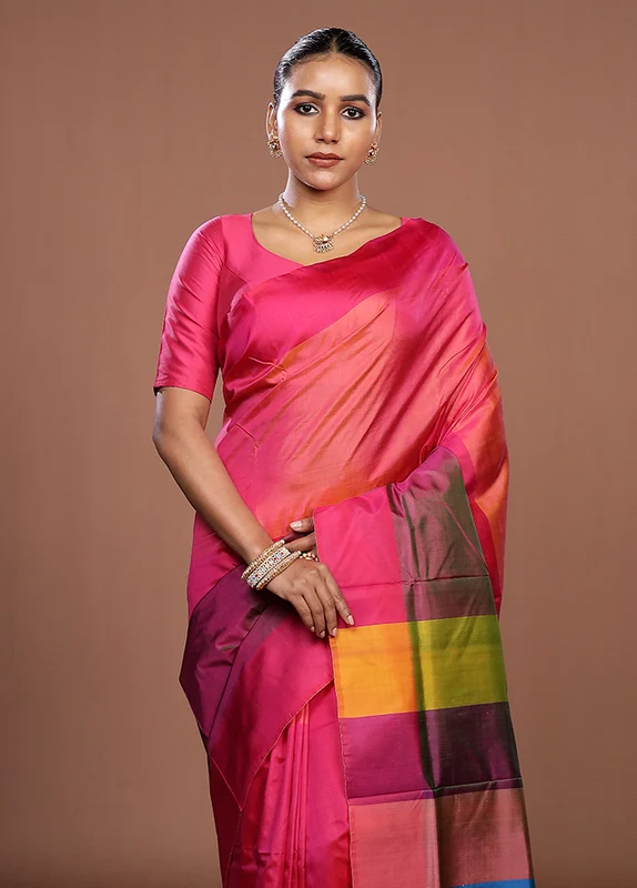 Multicolor Printed Pure Silk Saree Without Blouse Piece One Size