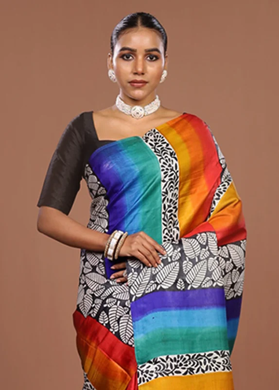 Red Printed Silk Saree Without Blouse Piece One Size