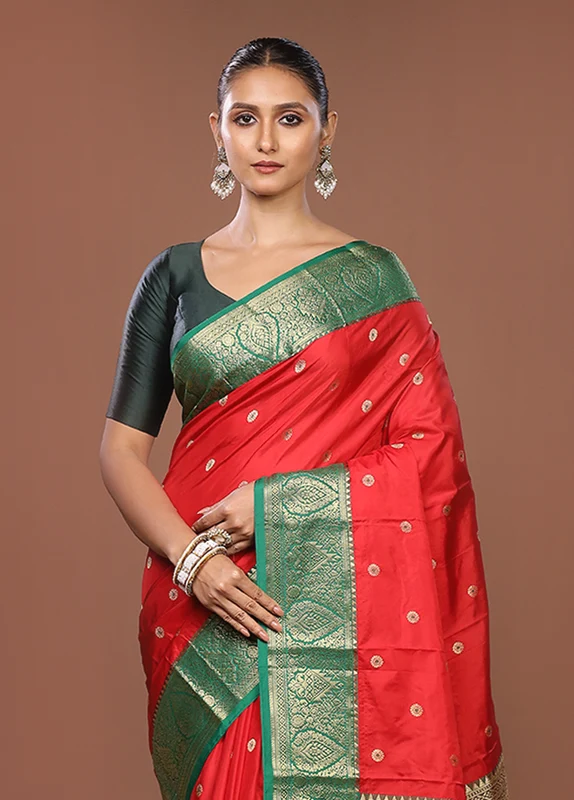 Pink Kanjivaram Silk Saree With Blouse Piece One Size