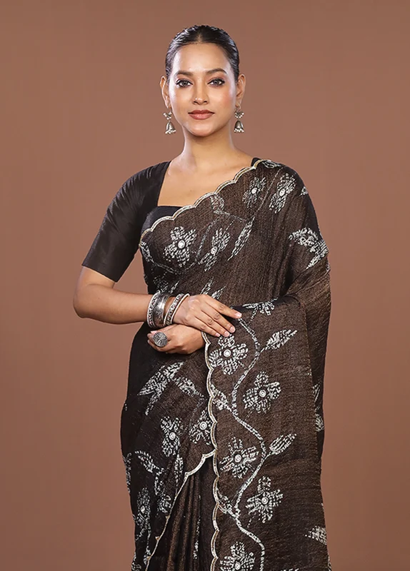 Brown Handloom Matka Pure Silk Saree With Blouse Piece One Size