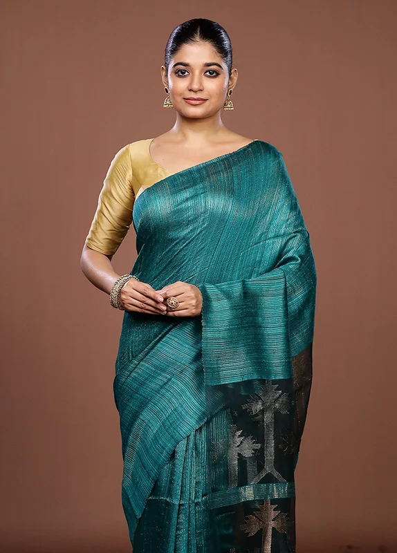 Green Handloom Matka Pure Silk Saree With Blouse Piece One Size