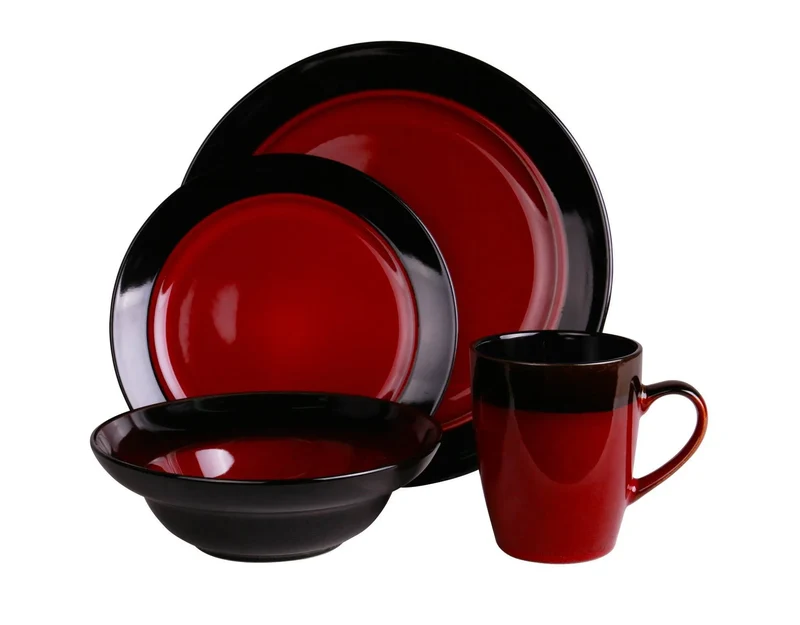 16pc Stoneware Modern Living Dinnerware Set Red - Elama Open Box