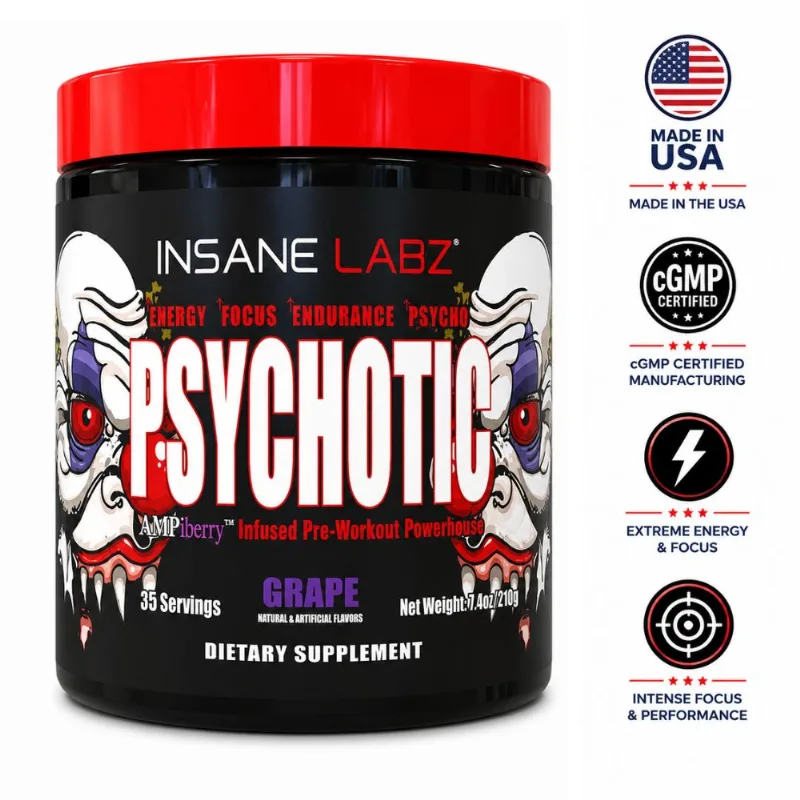 Pre Entreno Insane Labz Psychotic 210G 30 Servings Pre-Workout Grape