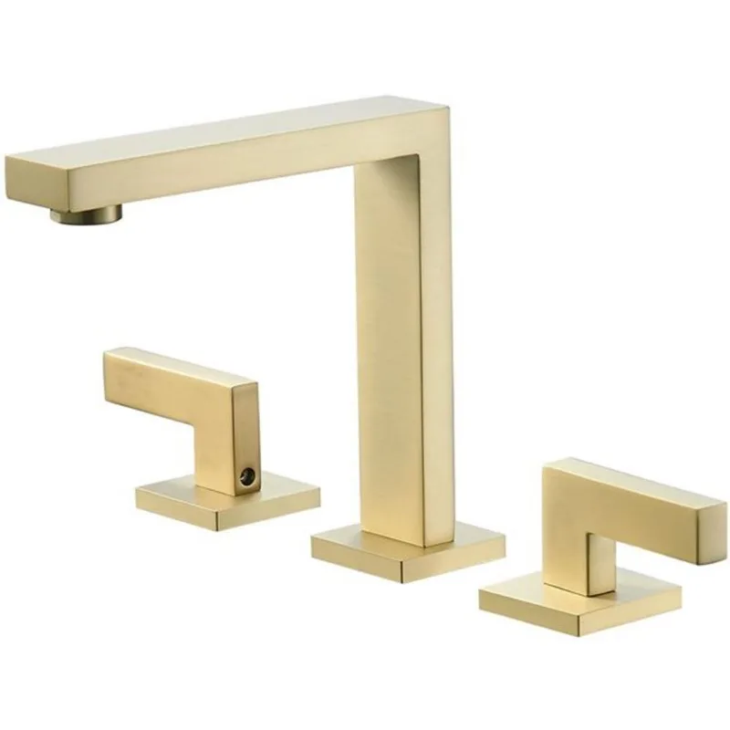 BWE 8-in Widespread Double Handle Bathroom Faucet with Supply Hose in Brushed Gold