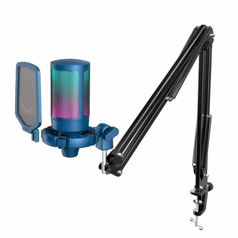 MICROFONO GAMING FIFINE A6T AMPLIGAME-SOPORTE BRAZO-RGB-CONDENSADOR-BLUE