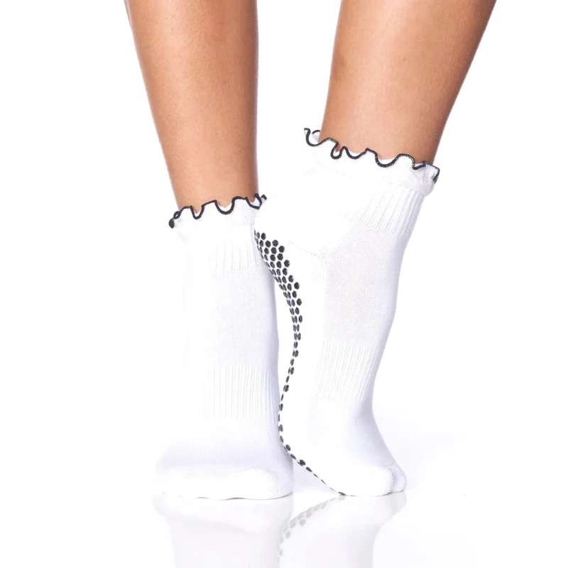 Lucky Honey Women's Ruffle Grip Socks WHITE / OS