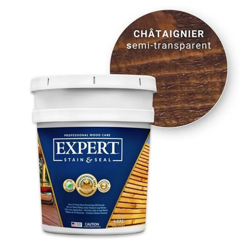 EXPERT Stain & Seal Premium Semi-Transparent Oil-Based Wood Stain for Fences and Decks 19-L/5-gal - Chestnut