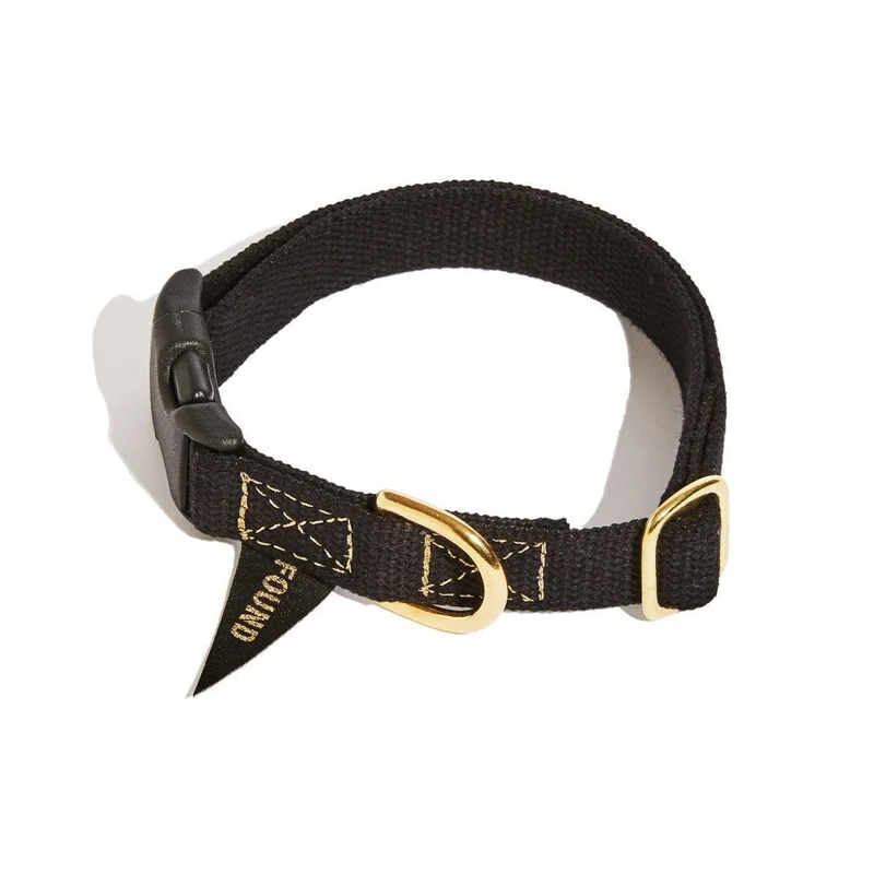 Flat Webbing Cotton Dog Collar Black XS