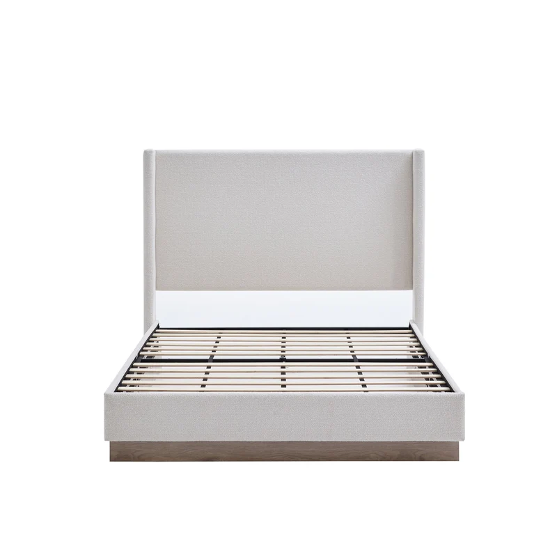 Hosford - Minimalist Upholstered Wingback Bed With Wood Base Platform Light Gray / Queen
