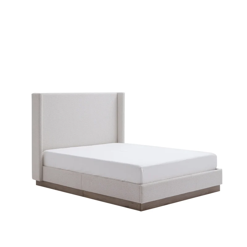 Hosford - Minimalist Upholstered Wingback Bed With Wood Base Platform Light Gray / King