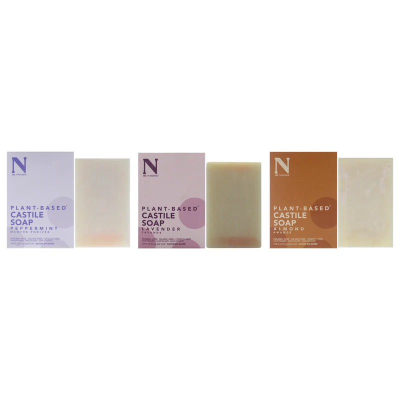 Dr. Natural Castile Bar Soap Kit by Dr. Natural for Unisex - 3 Pc Kit 5oz Bar Soap - Peppermint, 5oz Bar Soap - Lavender, 5oz Bar Soap - Almond 3 Pc Kit