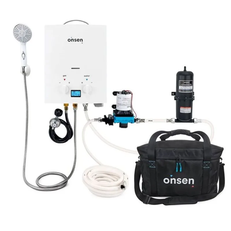 Onsen 5-L Outdoor Propane Portable Tankless Water Heater 1.3-gal/min 32 000 BTU with Complete Water Pressure Kit & Carry Bag