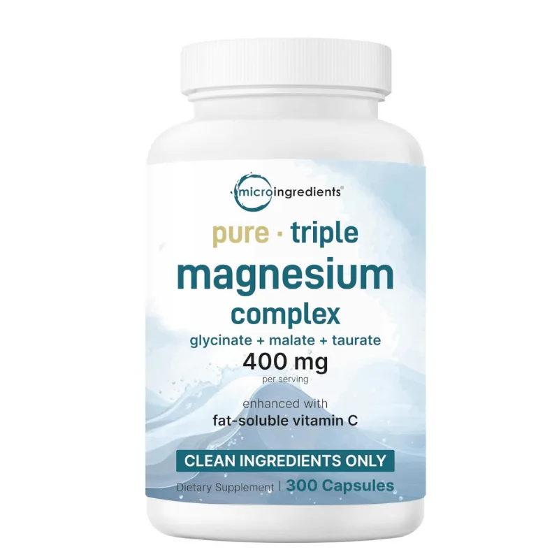 Micro Ingredients Complejo de Magnesio Puro 400 mgTriple Glicinato Malato y Taurato con Vitamina C