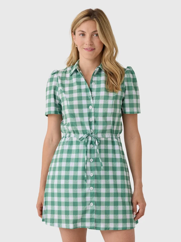 Byrdie Women's Short Sleeve Hayden Dress Set L / GREEN GINGHAM