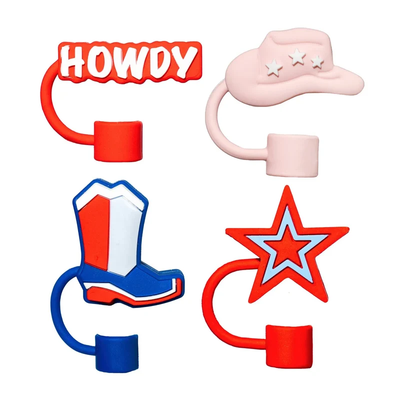 4-Pack 4th Of July Western Straw Toppers Open Box