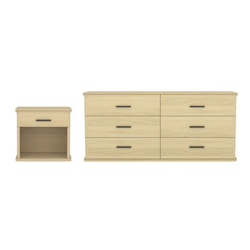 Manhattan Comfort Clifford 2-Piece Traditional Dresser and Nightstand Set – Natural Oak