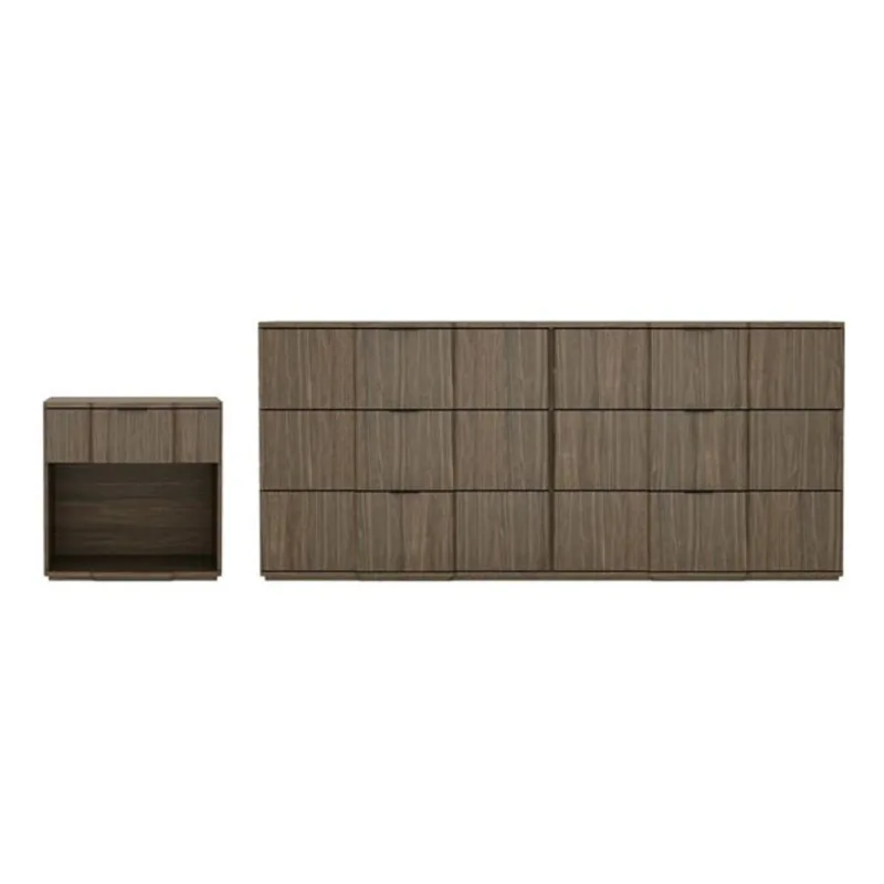 Manhattan Comfort Clive 2-Piece Mid-Century Modern Dresser and Nightstand Set – Walnut and Black