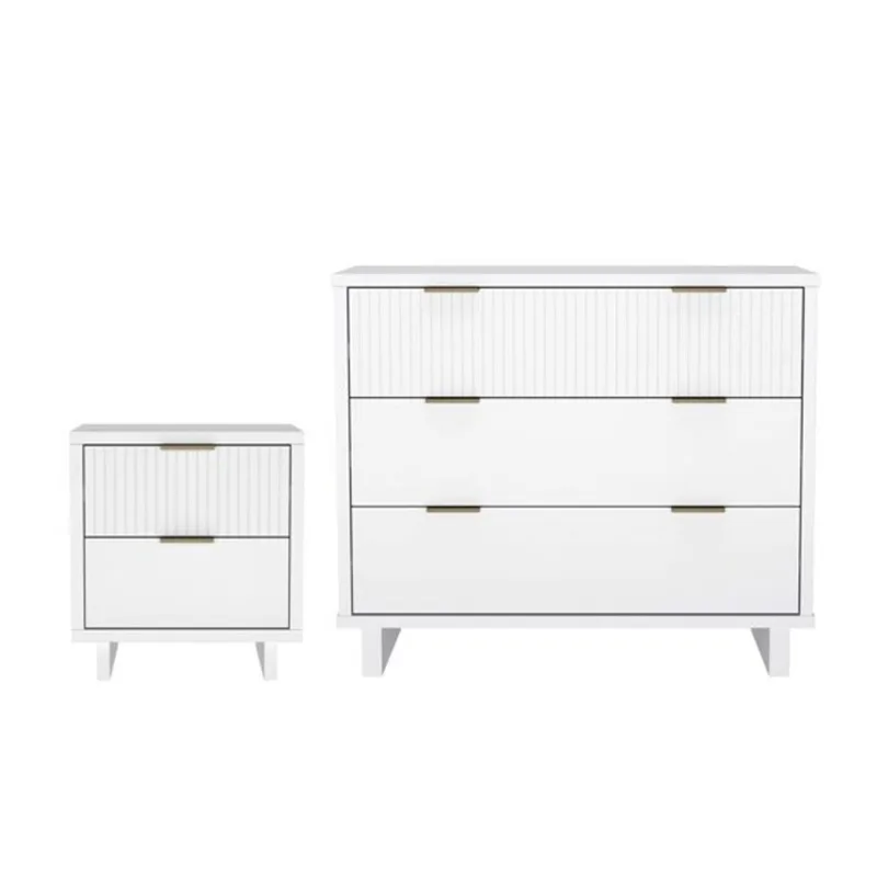 Manhattan Comfort Elara 2-Piece Contemporary Dresser and Nightstand Set – White