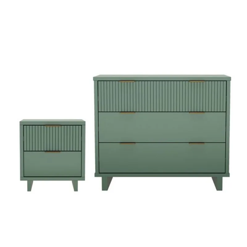 Manhattan Comfort Elara 2-Piece Contemporary Dresser and Nightstand Set – Sage Green