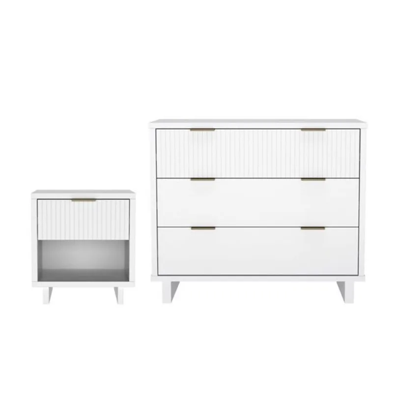 Manhattan Comfort Elara 2-Piece Contemporary Dresser and Nightstand Set – White