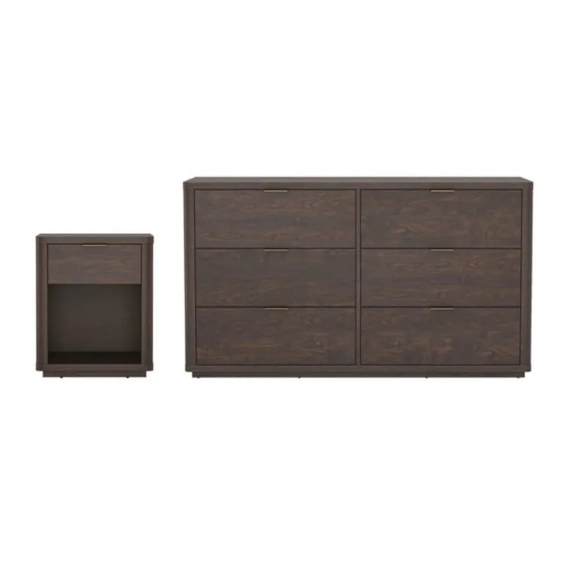 Manhattan Comfort Evelyn 2-Piece Modern Dresser and Nightstand Set – Brown