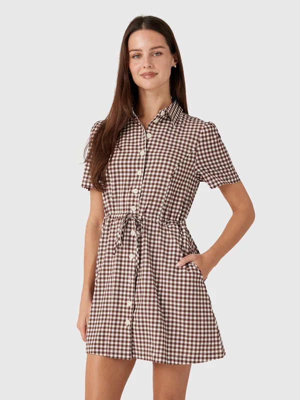 Byrdie Women's Short Sleeve Hayden Dress Set XS / BROWN GINGHAM