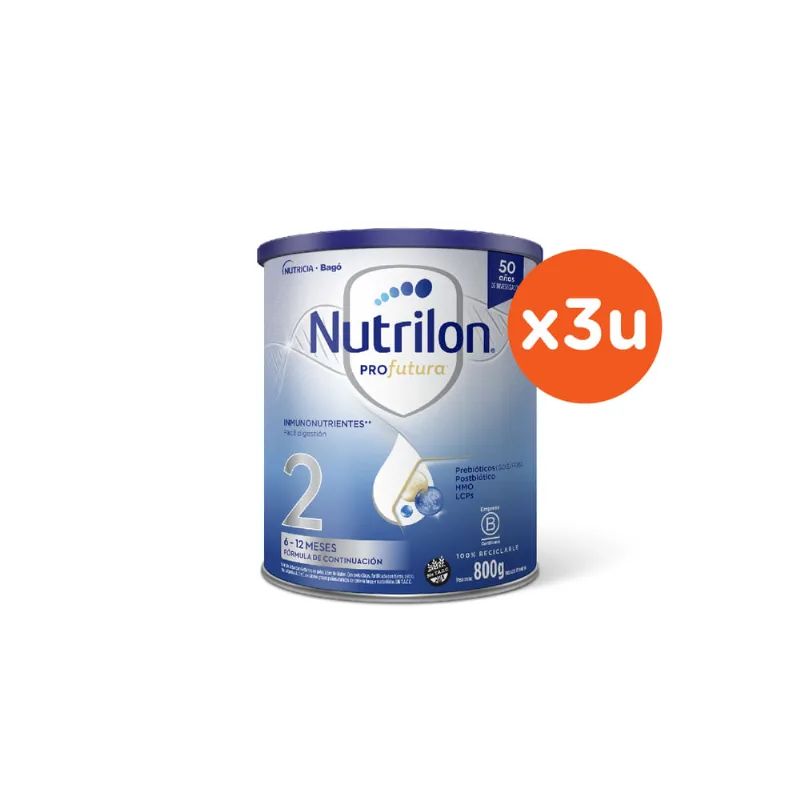Leche Infantil en Polvo Nutrilon Profutura 2 de 6 a 12 Meses x 3 un de 800 g c/u