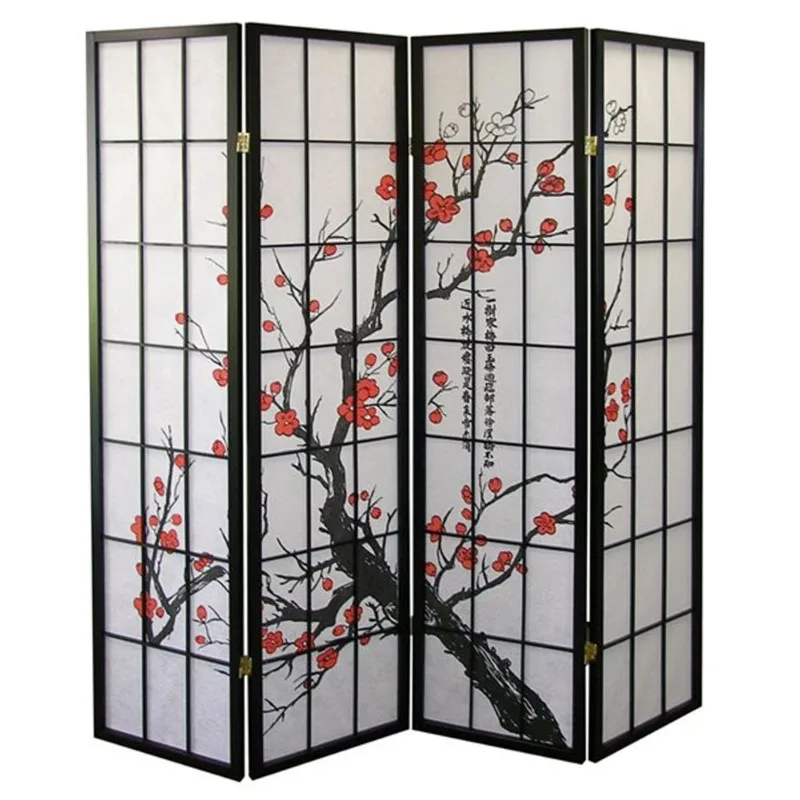 ORE International 4-Panel Black Folding Contemporary/Modern Style Paper Room Divider