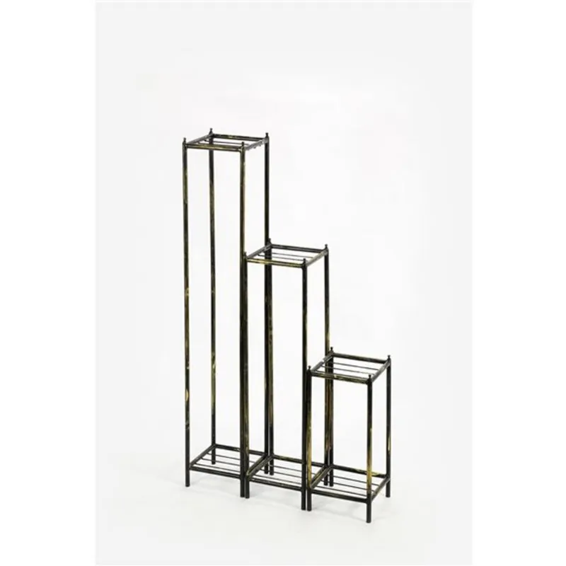ORE International Black/Gold Outdoor Square Stone Plant Stand - Set of 3