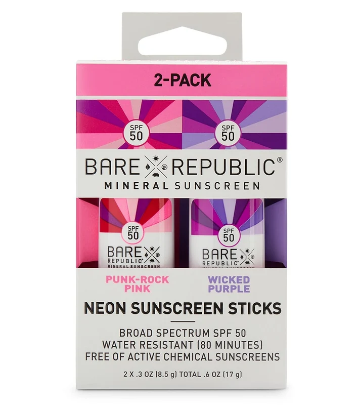BARE Republic Mineral Neon SPF 50 Color Stick 2 Pack Pink/Purple