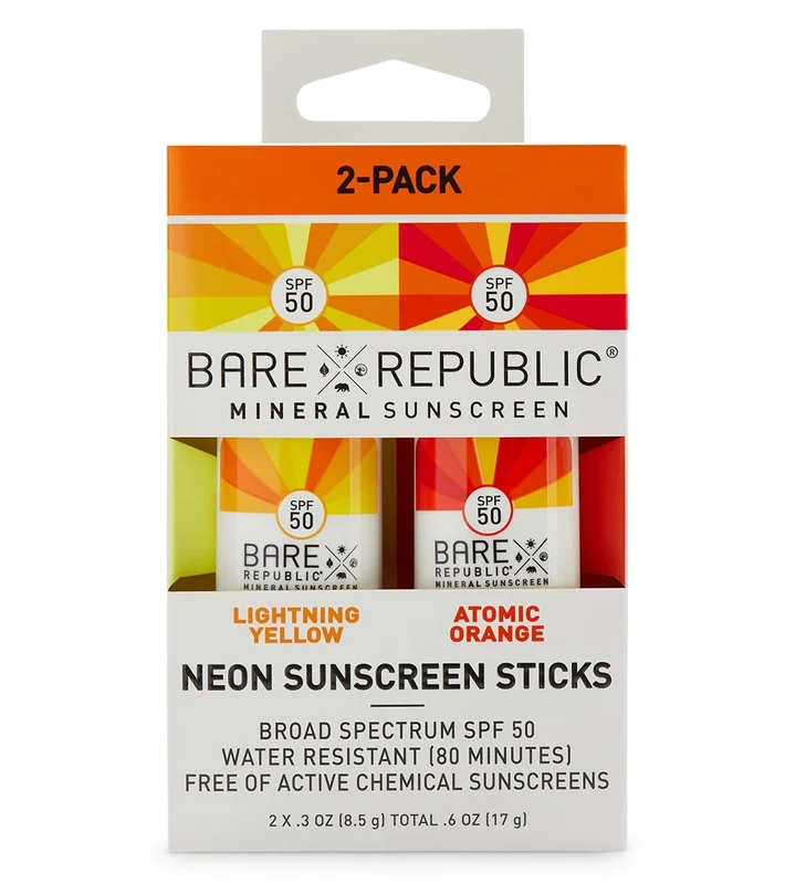 BARE Republic Mineral Neon SPF 50 Color Stick 2 Pack Yellow/Orange