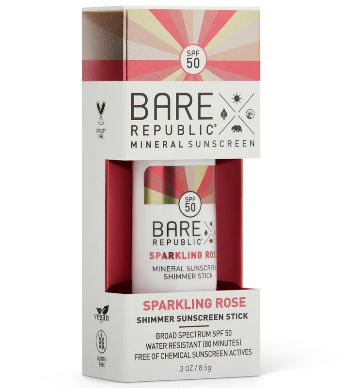 BARE Republic Mineral Metallic Shimmer SPF 50 Suncreen Stick (.30oz) Sparkling Rose