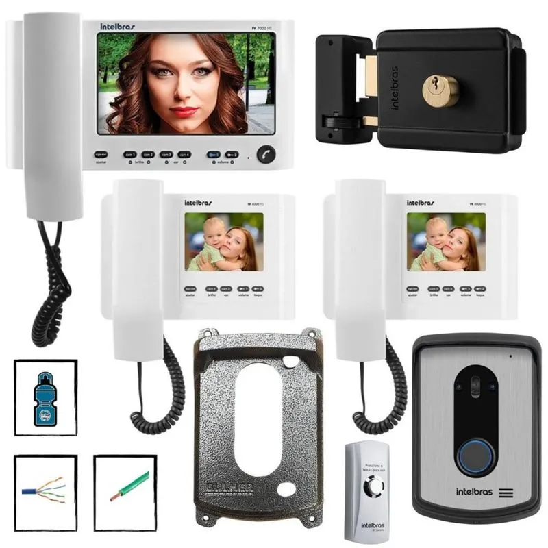 Kit Video Porteiro IV 7010HS Intelbras 3 Pontos e Fechadura
