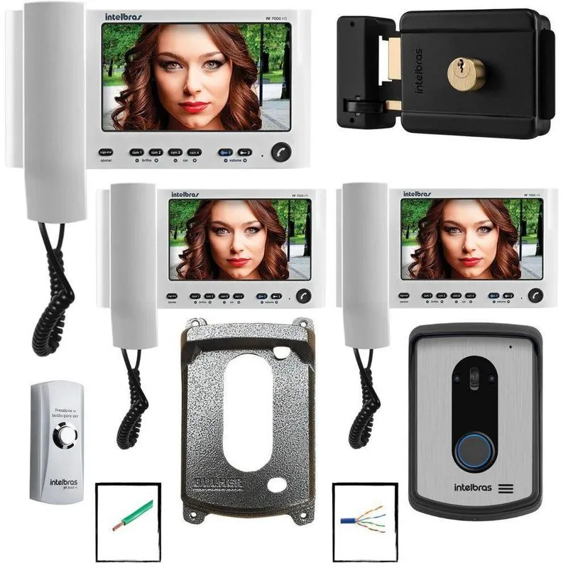 Kit Video Porteiro Iv 7010 Hs Intelbras 2 Extensão Fechadura