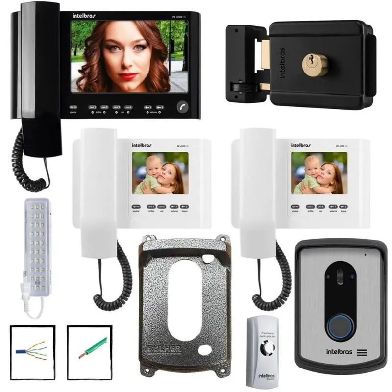 Kit Interfone Camera IV7010HS Intelbras 2 Extensão fechadura