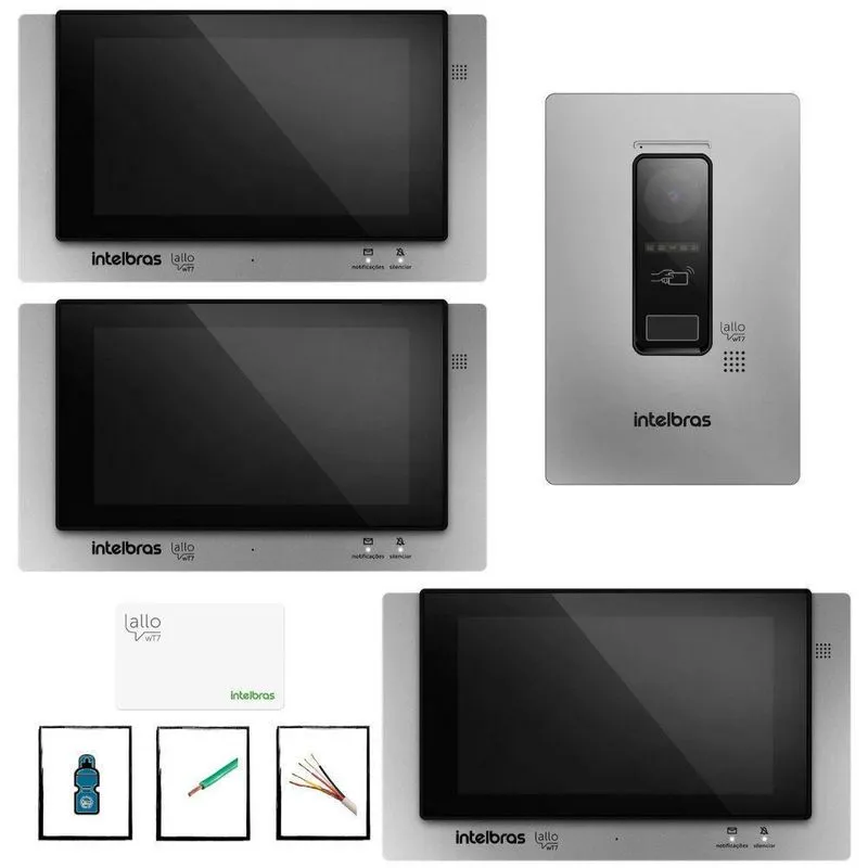 Combo Video Porteiro Com 3 Pontos Internos Touch Screen Wifi