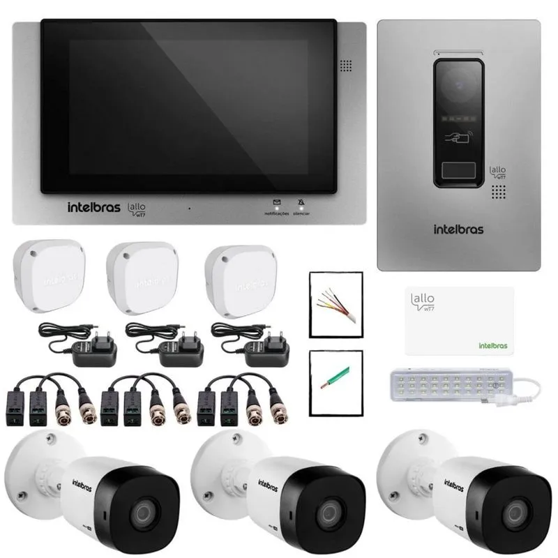 Kit Video Porteiro visualização e abertura Celular 3 Cameras