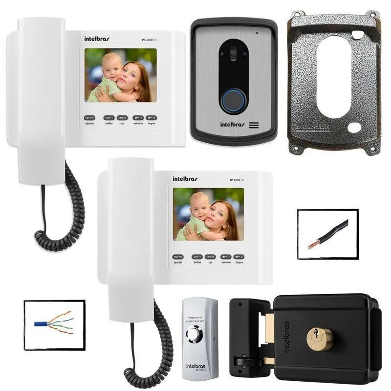 Kit Video Porteiro Iv 4010 Hs Intelbras Extensão E Fechadura