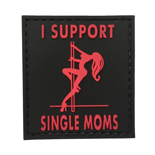 WARAGOD I Support Single Moms našivak PVC Patch, Black and Red